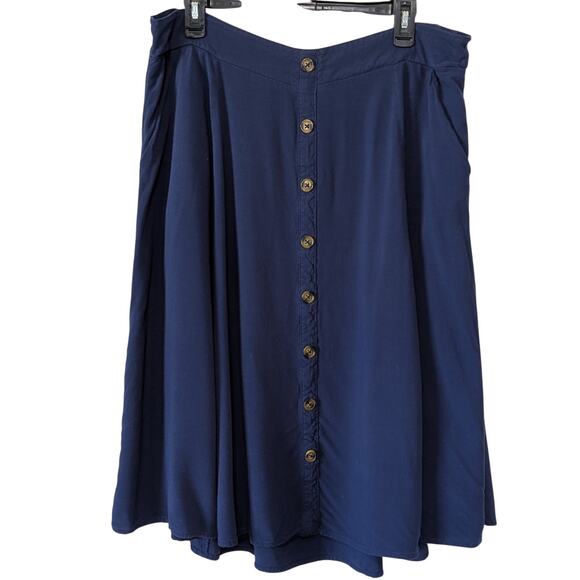 Torrid Navy Blue "Peacoat" Midi Challis Button-Front Skirt Size 2 (2X 18-20) - Picture 1 of 7